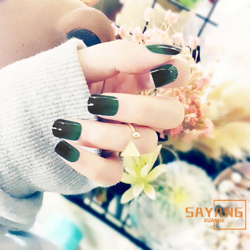 Sayang 24pcs Set Fake Nails Cat Eye Design Artificial French Green False Nails Tips Press On Nails Nail Art Shopee Singapore