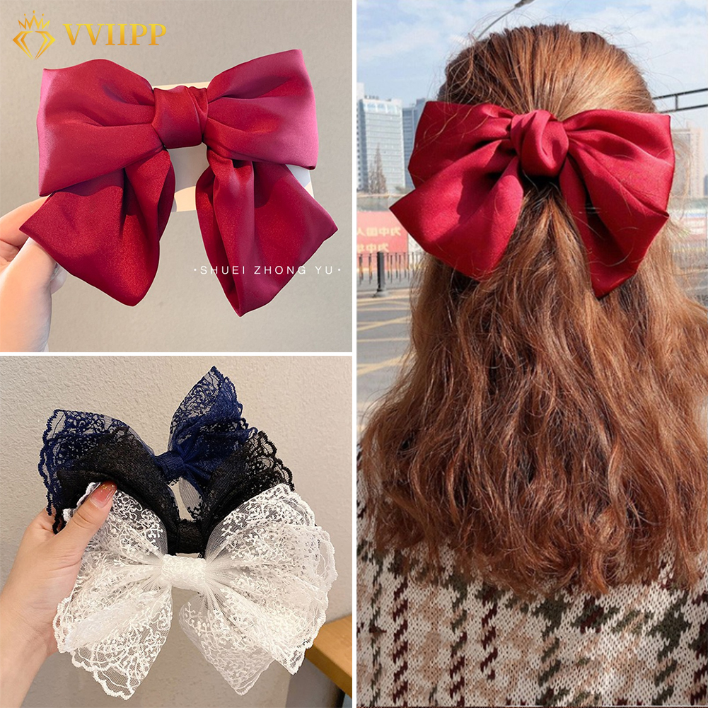 Korean Bowknot Hair Clips Floral Big Bow Hairpin Elegant Retro Sweet ...