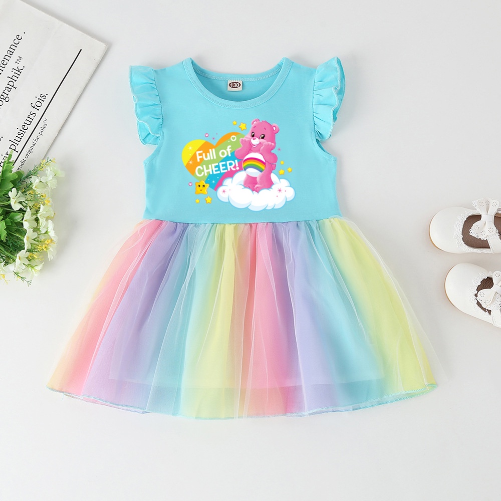 Care Bear Cartoon Print Little Baby Girl Dress Party Princess Casual Care Bears Birthday Kids Clothes