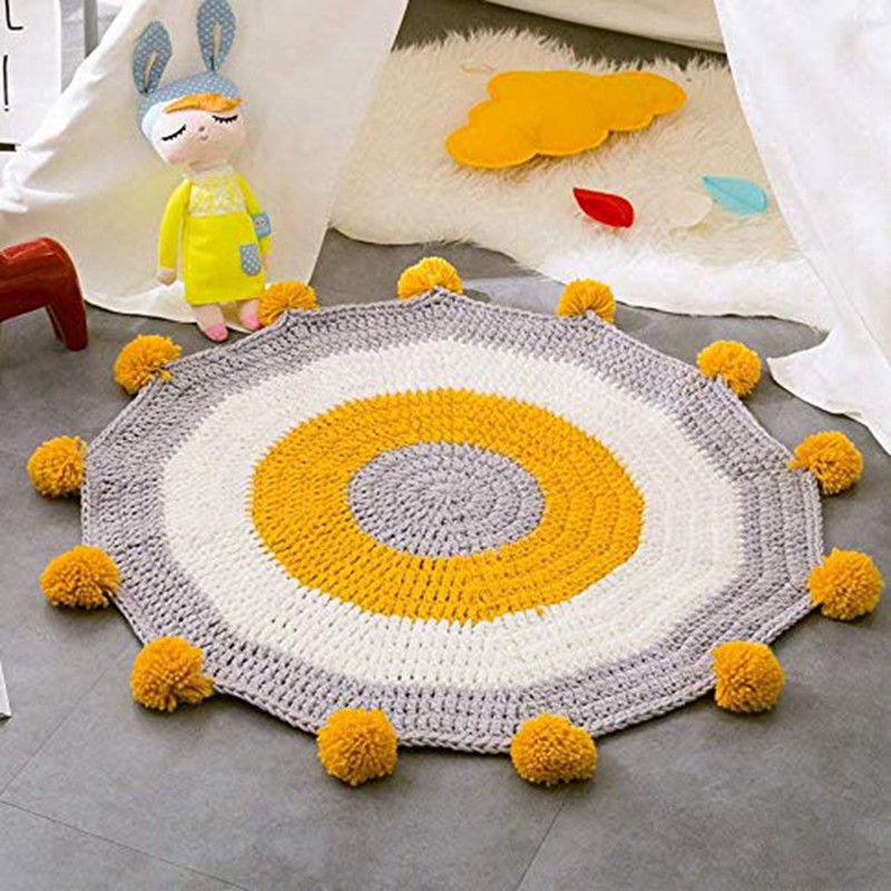 Round Rugs Kids Play Mat Handmade Floor Decor Carpet 80cm Cable