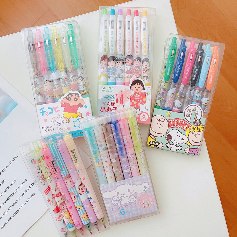 6Pcs Cartoon Korean Style Office School ball pens cute gel Ink Stationary Supply