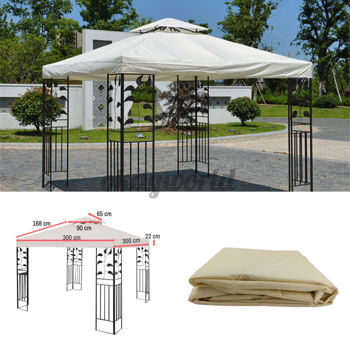 Okayworld Canvas Marquee 3x3m Gazebo 300D Canopy Roof Replacement Cover Top Fits Outdoor
