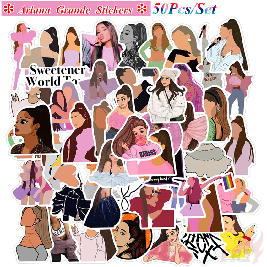 ariana grande series 01 sweetener pop singer actor superstar stickers 50pcs set diy fashion luggage laptop skateboard decals doodle stickers shopee singapore