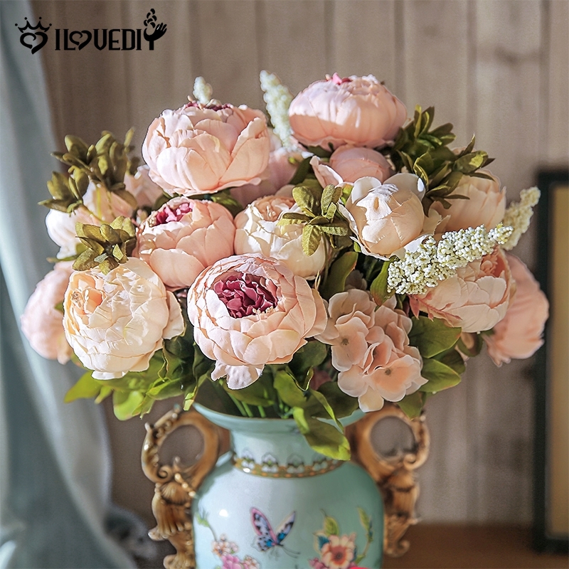 13 Heads Silk Peony Artificial Flowers Bunch Home Wedding Bouquet Party Decor 