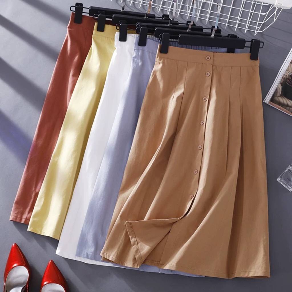 One Tone Button Down Skirt | Shopee Singapore