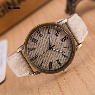 HEL_Retro Women Men Casual Roman Numeral Dial Denim Fabric Analog Quartz Wrist Watch #4