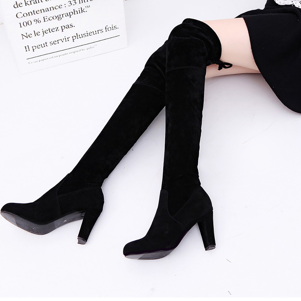 thigh high black boots no heel