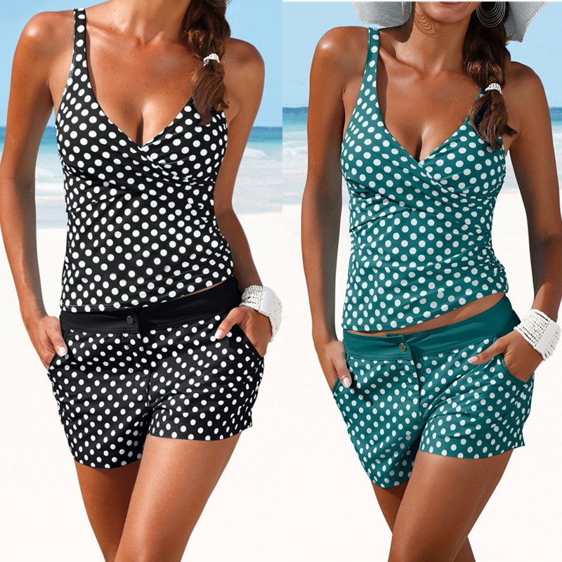 SADUORHAPPY Women’s Plus Size Swimwear Gradient Color Tankini Set Top with Shorts Low Waist Sports Swimsuit Bikini 