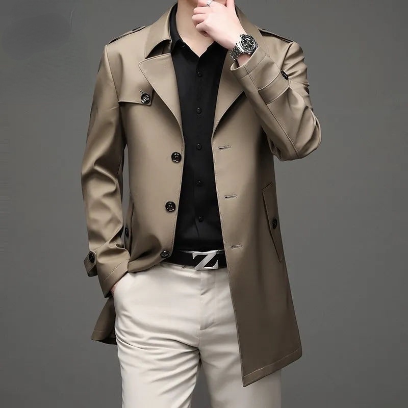 mens leather sleeve trench coat