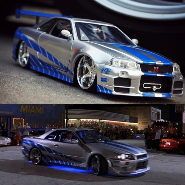 Fast Furious 1 36 Nissan Gt R R34 Sports Car Alloy Car Model Metal Simulation Pull Back Car Model Toy Car Shopee Singapore