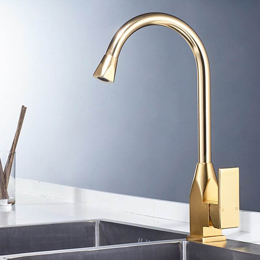 Gold Kitchen Vertical Faucet 100 Brass Single Handle Hot Cold Water Basin Tap Shopee Singapore