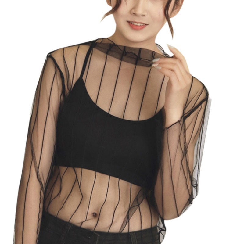 long sleeve high neck mesh top