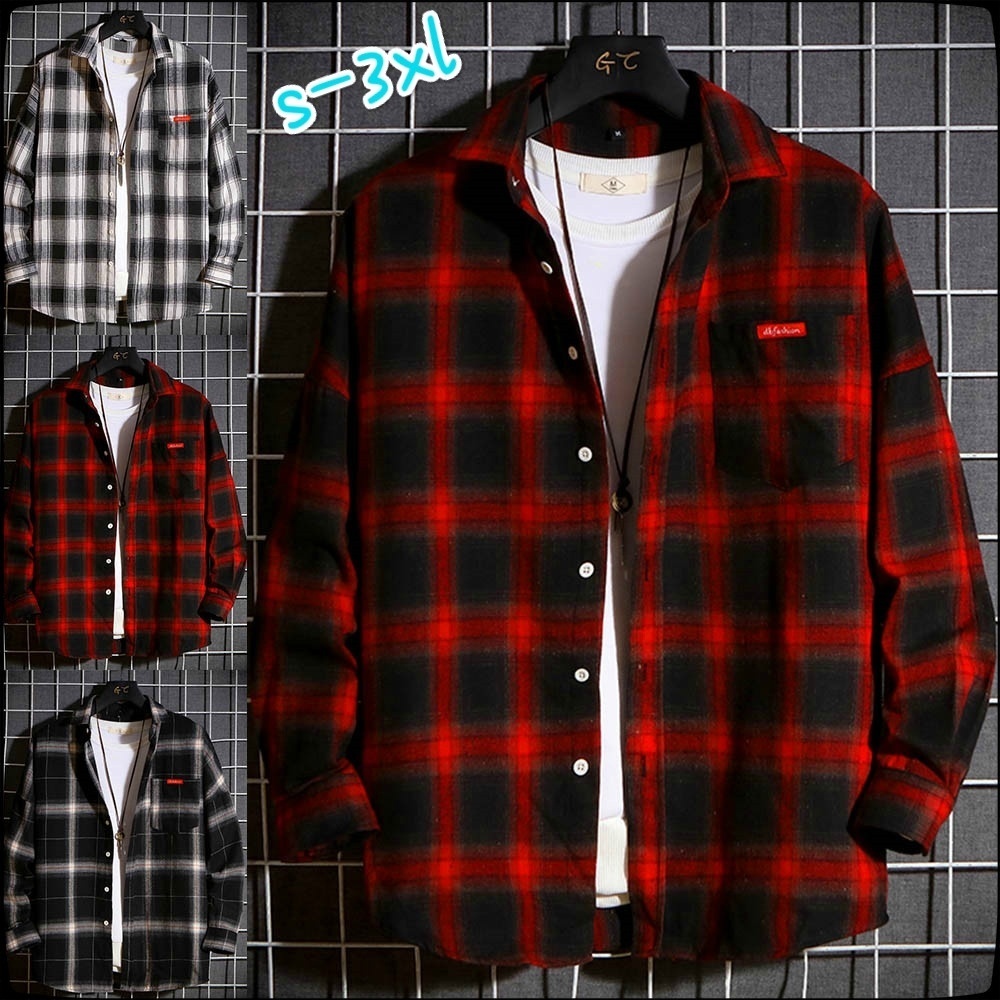 Autumn And Winter Plaid Shirt New Flannel Red Checkered Shirt Men S Casual Long Sleeved Cotton Shirt Shopee Singapore