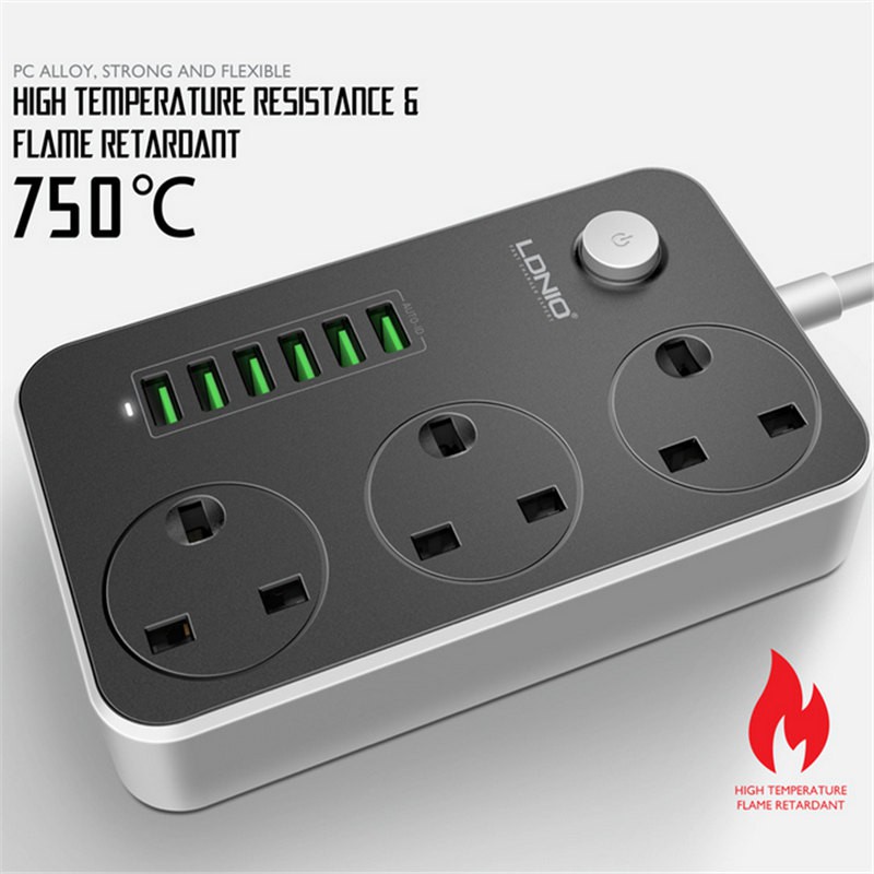 Ldnio 6 Usb 3 Outlet Universal Uk Power Strip Desk With Usb