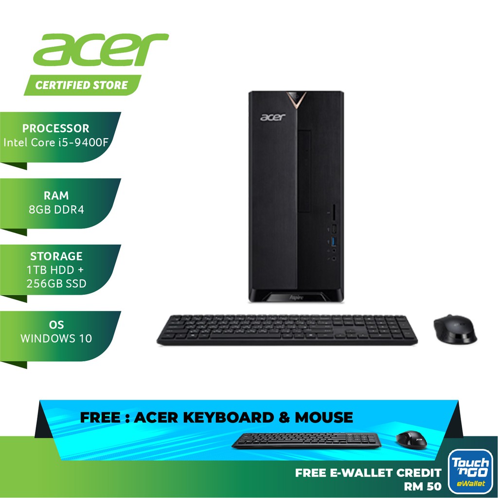 Acer Desktop Pc Aspire Black I5 9400f 8gb 1tb 256gb Nv Gtx1650 W10h Tc886 9400w10 Shopee Singapore