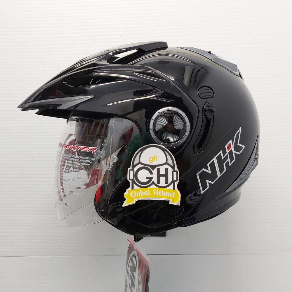 Nhk Aviator Double Visor Black Half Face Helmet Shopee Singapore