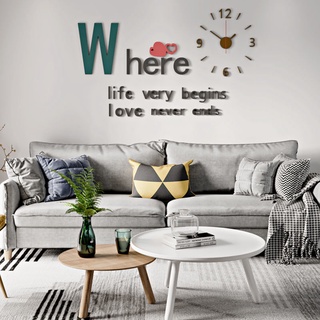 sunqian-creative Mute Wall Clock Wall Sticker Love Mirror Living Room Bedroom Decor Clocks 