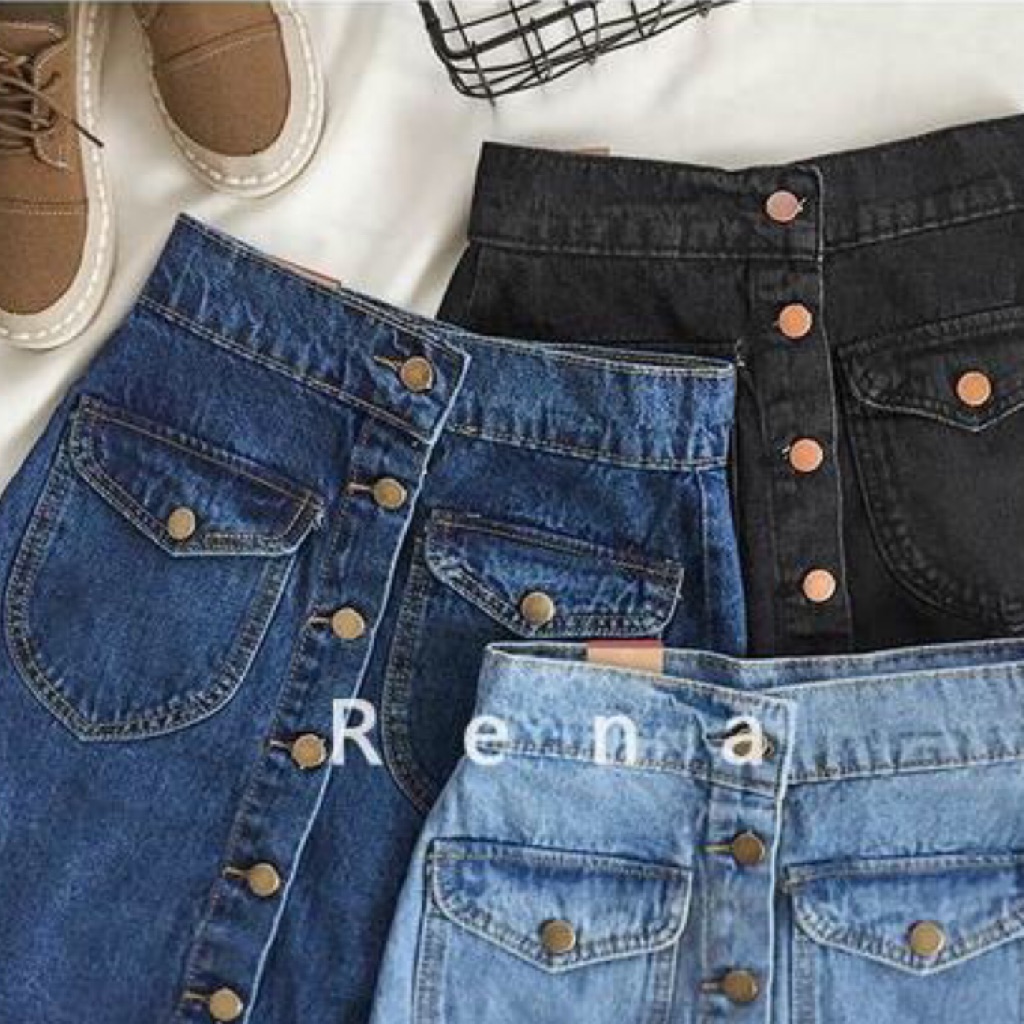 Dark Denim Button Skirt Shopee Singapore