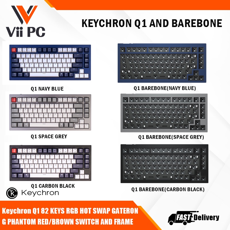 Keychron Q1 82 Keys RGB Hot Swap Gateron G Phantom Red/Brown Switches