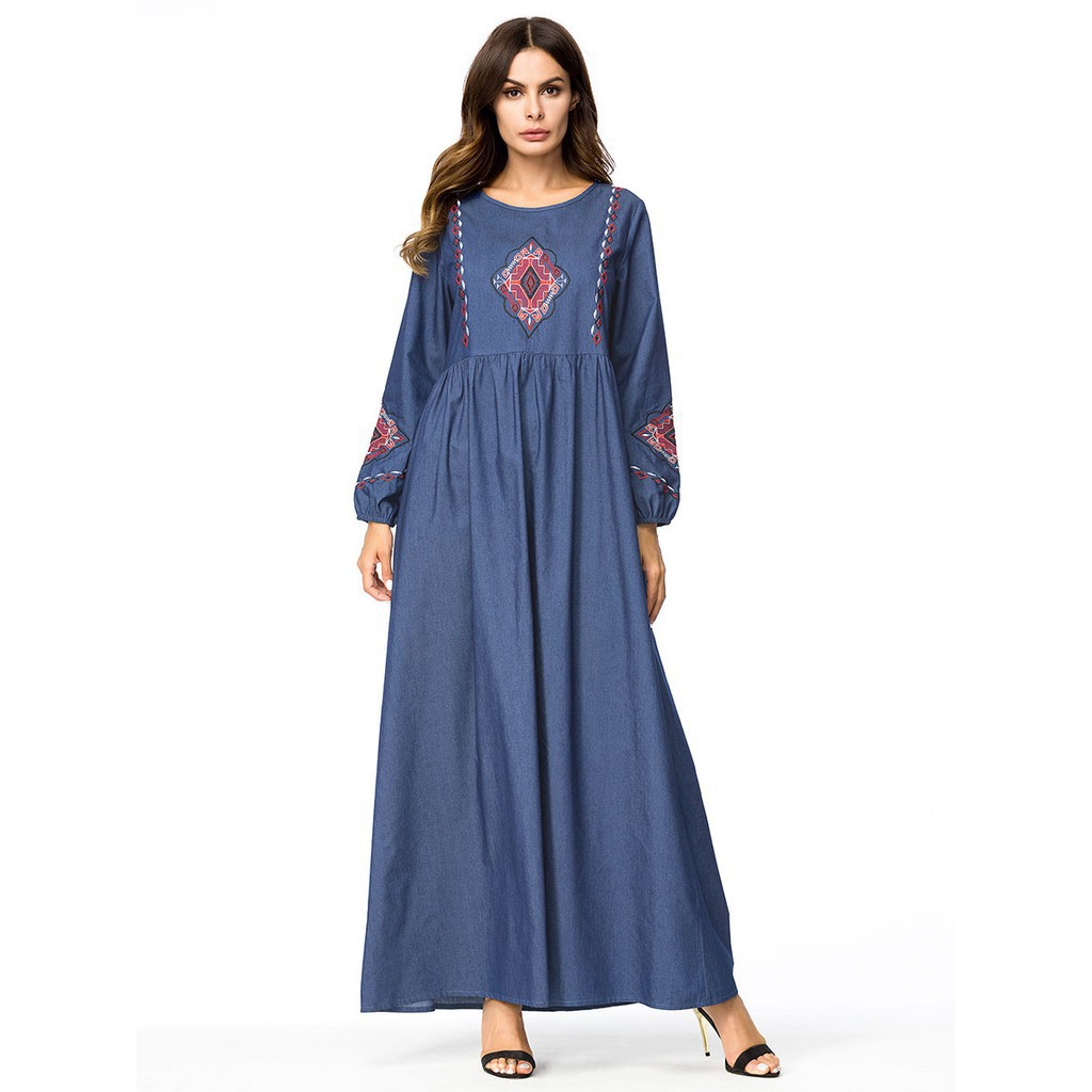 Muslim Robe Jubah Abaya  Women Maxi Long Dress Embroidery 