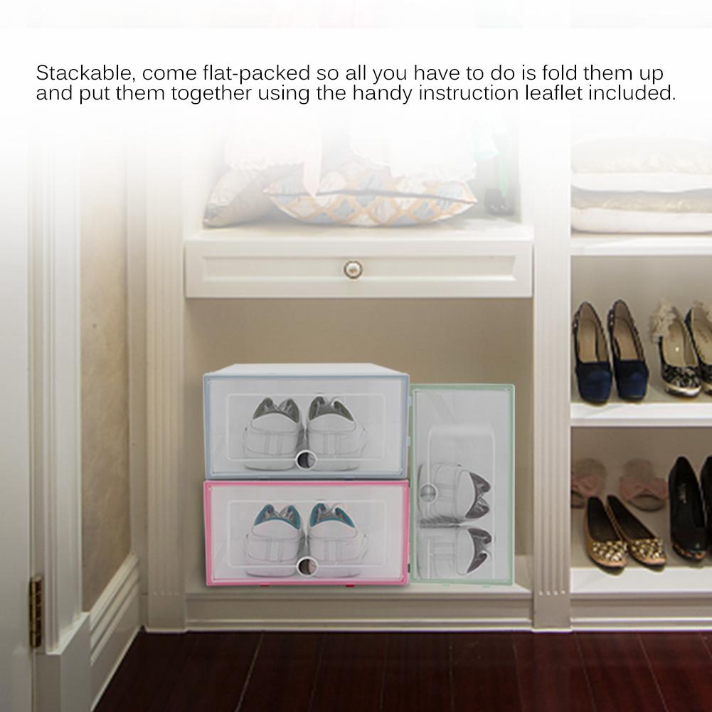 Stackable Clear Plastic Transparent Shoes Storage Box Drawer Home