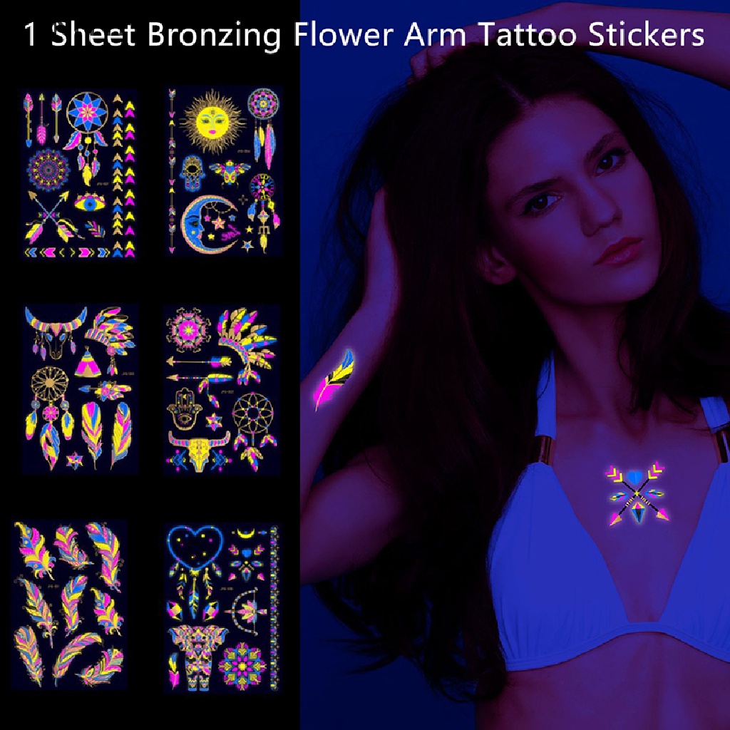 NFPH> Waterproof Temporary Tattoos Shimmer Designs Glow UV Neon Body Face Skin Tattoo new