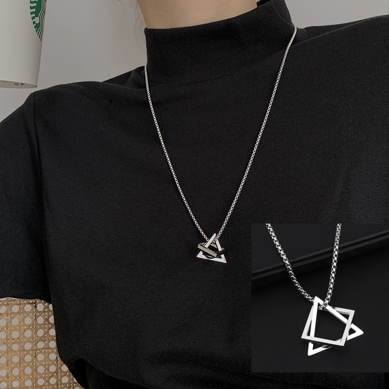 【AnnaHouse】Korean Geometric Square Necklace Fashion Ins Cool Wind Hip Hop Boys and Girls Simple Fashion  Versatile 012
