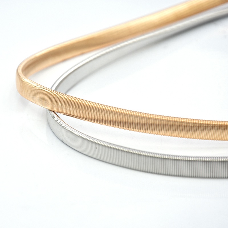 Image of Women Thin Belts For Dresses Elastic Stretch Female Waist Belts Metal Gold Silver Ladies Belts #7