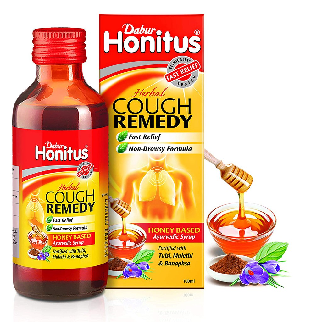 Dabur Honitus Herbal Cough Remedy, 100/200 ml, Fast Relief NonDrowsy