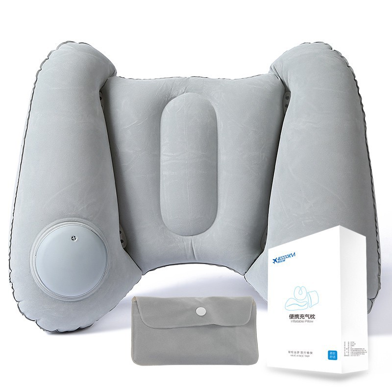 Inflatable Lumbar Travel Pillow Push Button With Storage Bag Back