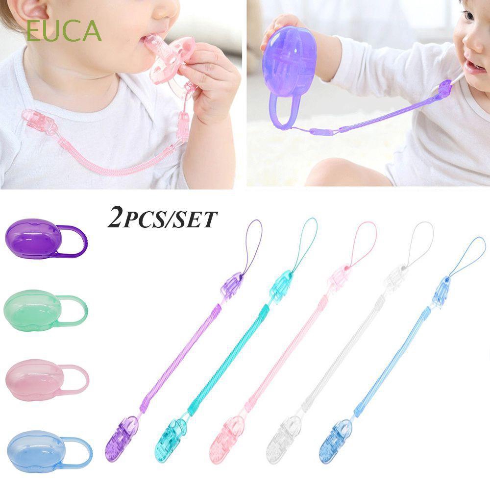 Feeding Nipple Holder Baby Soother Chain Spring Pacifier Clip Transparent Box 