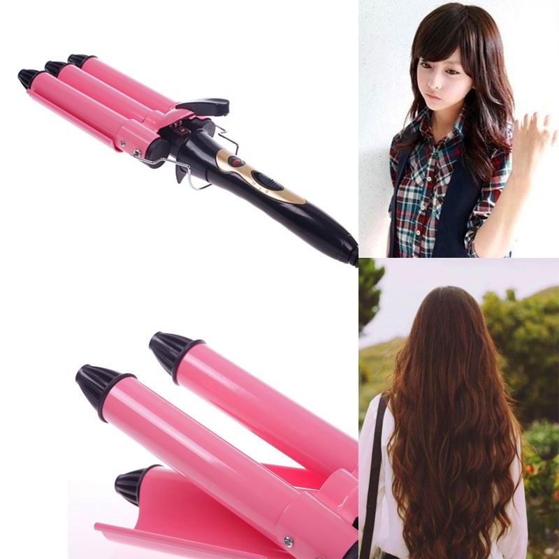 Woman Three Barrel Triple Barrel Ceramic Hair Curling Iron Deep