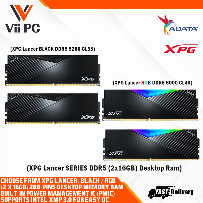 ADATA XPG Lancer Black 32GB DDR5 5200 CL38 / ADATA XPG Lancer RGB 32GB ...