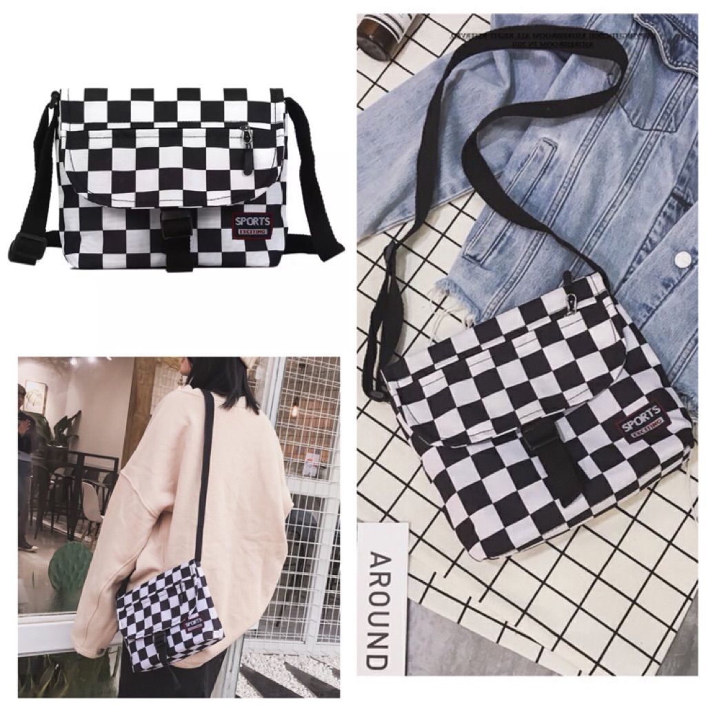 checkered sling bag