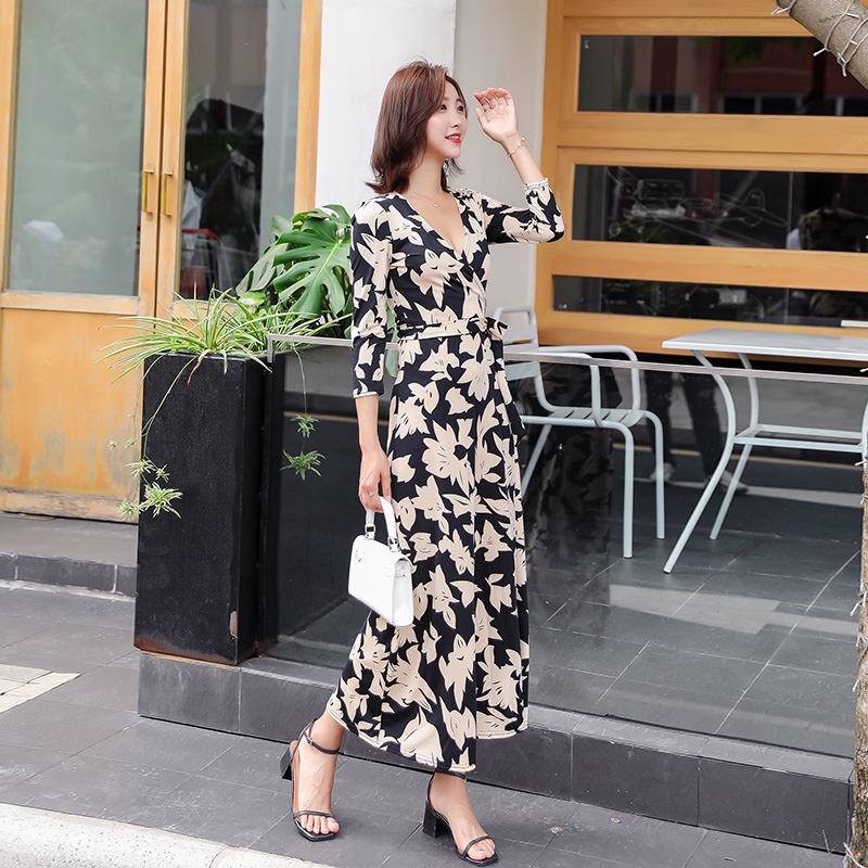 three quarter sleeve wrap dress