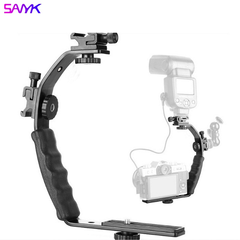SANYK Metal L-shaped Mobile Phone Extension Stabilizer Bracket Vlog Video Live LED Fill Light Microphone Suitable for Mobile Phone SLR Camera DV Machine Action Camera