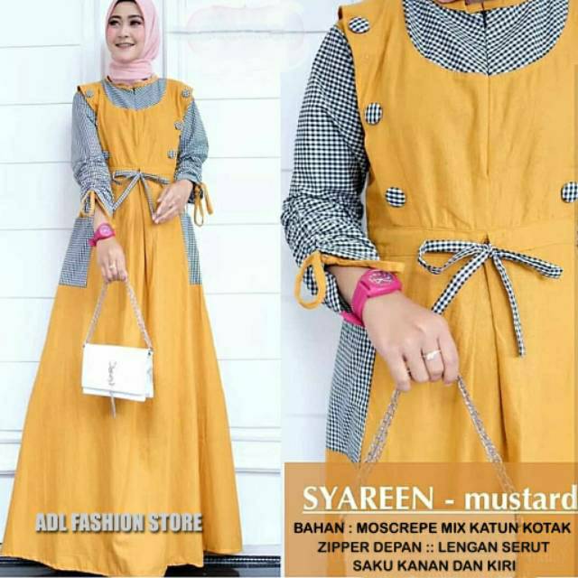 BAJU GAMIS WANITA SYAREN MAXY DRESS LENGAN MOTIF KOTAK M  L XL