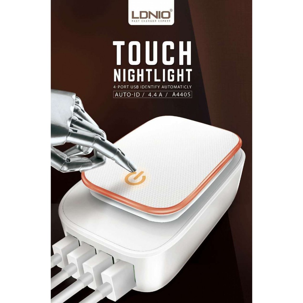 LDNIO A4405 LED Touch Lamp With 4 Port 4.4A Charger UK Plug Shopee