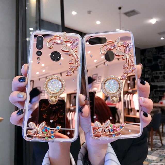 Iphone 7 8 Se 2020 Gold Flower Mirror Diamond Ring Case Tempered Glass Shopee Singapore