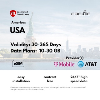 United States Of America (USA)  eSIM 30-365 days 10GB-30GB Data Roaming | QR delivered via email