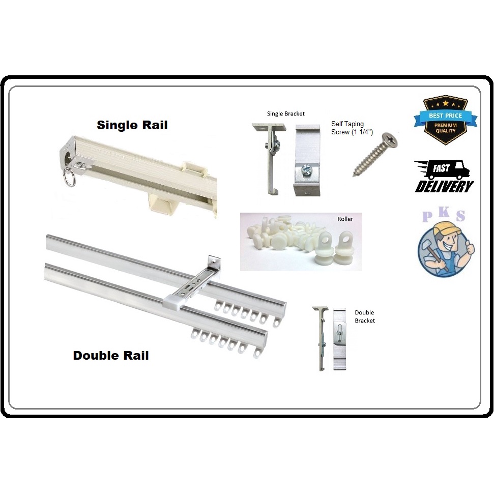 Rel Langsir Aluminium Set Lengkap Jenis Single Double Aluminium Curtain Rail Track Single Double Complete Set Shopee Singapore