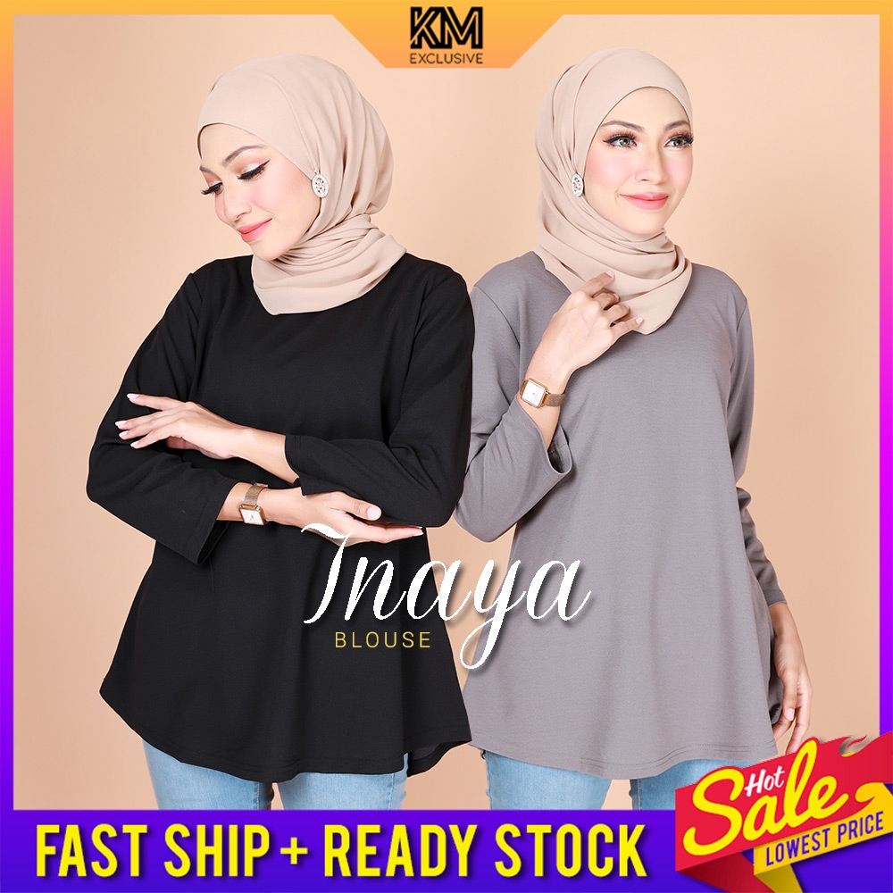 KM Muslimah Inaya Peplum Fashion Blouse Top Baju Wanita Modern Muslim ...