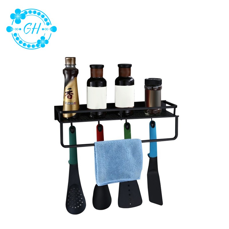 Wall Mounted Black Kitchen Pantry Rack Shelf Cookware Storage