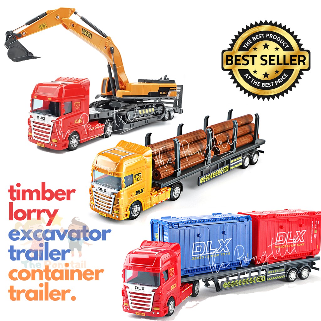 Shop Malaysia Construction Toy Vehicle Excavator Trailer Container Truck Timber Lorry Kids Toys Shopee Singapore