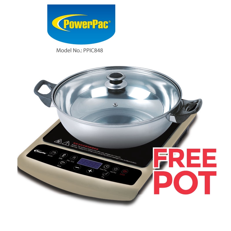 PowerPac Steamboat Induction Cooker with Stainless Steel Pot & Overheat