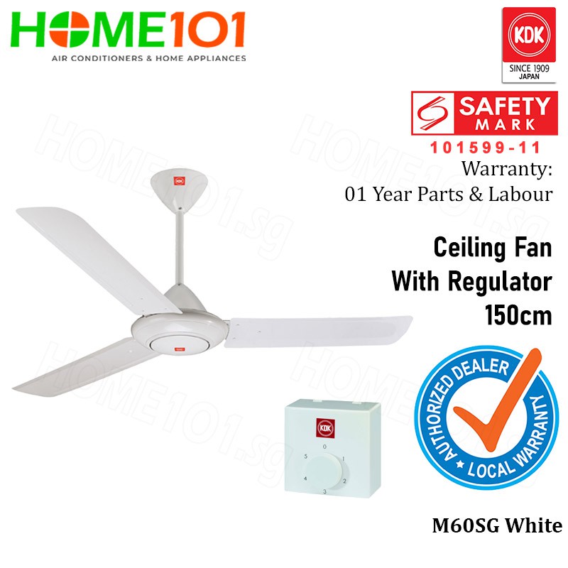 Kdk Ceiling Fan 150cm W Regulator M60sg Wh No Installation