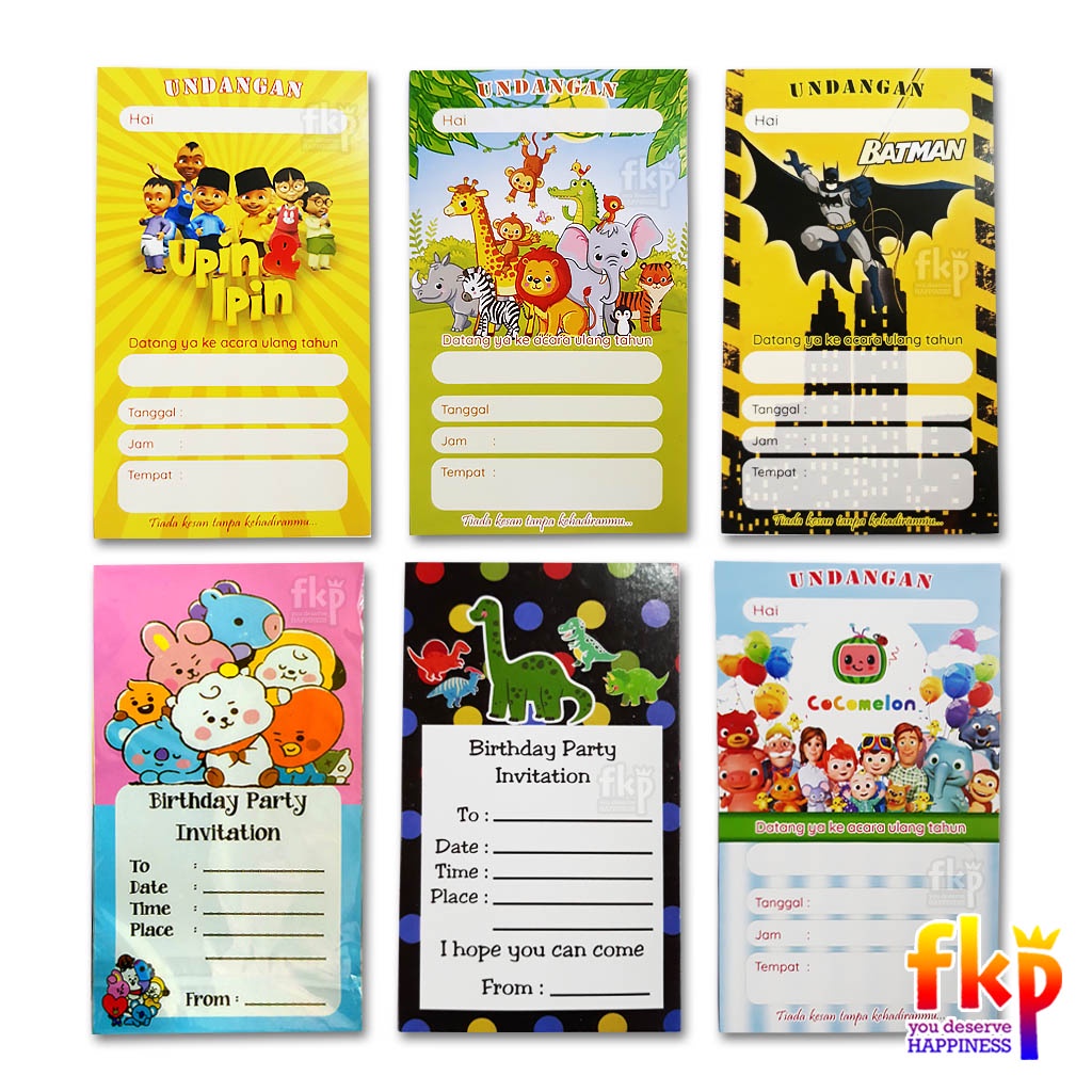 Fun KIDS PARTY 10pcs+plastic/cartoon Character Invitation Card | Shopee  Singapore