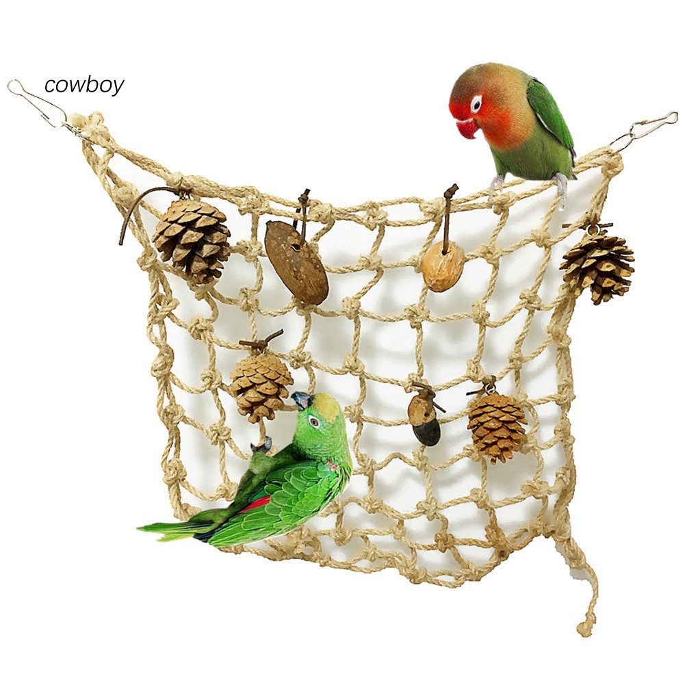 junshi11 Parrot Swing Toy,Pet Bird Parrot Nut Pine Cone Mesh Hanging Cage Playing Climbing Chew Interactive Toy,Birds Supplies S 
