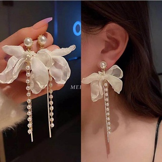 Image of thu nhỏ S925 Silver Needle 2022 New Trendy Temperament Net Red Fashion Earrings Bow Star Pearl Tassel Fabric Earrings #0