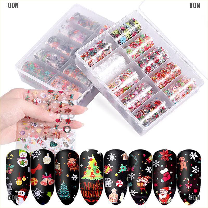 Gongjing1 10 Pcs Starry Laser Nail Foil Christmas Halloween 3d Nail Art Transfer Stickers Shopee Singapore